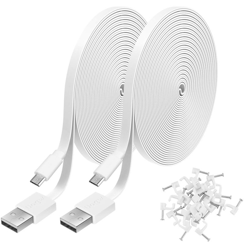 Uogw 2 Pack 16.4FT Power Extension Cable Compatible with WYZE Cam v4,WyzeCam,WyzeCam Pan,KasaCam Indoor,NestCam Indoor,Blink,Amazon Cloud Cam,USB to Micro USB Durable Charging and Data Sync Cord (White) - Image 1